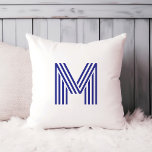 Modern Bold Monogram | Any Colour Throw Pillow<br><div class="desc">This modern and stylish pillow features your monogram in a trendy, striped, disco-style typography initial. The pillow as shown here features a blue letter on a white background, but you can easily choose any colour for the letter and the background in the design tool. A cool and colourful look that...</div>