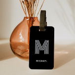 Modern Bold Monogram | Black and Grey Luggage Tag<br><div class="desc">This modern and stylish luggage tag features your monogram in a trendy,  grey striped,  disco-style typography initial on a dark,  black background. A cool and elegant look that anyone would love.</div>