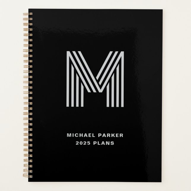 Modern Bold Monogram | Black and Grey Planner (Front)