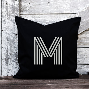 Modern Bold Monogram   Black and Grey Throw Pillow
