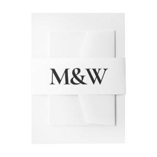 Modern Bold Monogram Black and White Wedding Invitation Belly Band