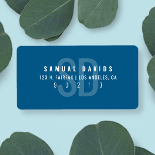 Modern Bold Monogram Blue Grey Return Address Label