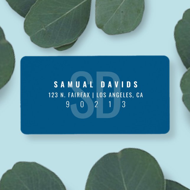 Modern Bold Monogram Blue Grey Return Address Label (Creator Uploaded)