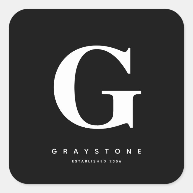 Modern Bold Monogram Initial Name Black & White Square Sticker (Front)