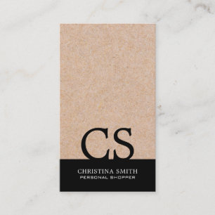 Modern Bold Monogram Kraft-Print B&W Typo Vertical Business Card