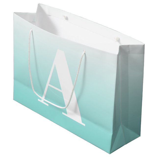 Modern Bold Monogram | Light Aqua Blue Green Large Gift Bag (Front Angled)