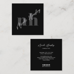 Modern Bold Monogram Minimalist Chic Black Square Business Card