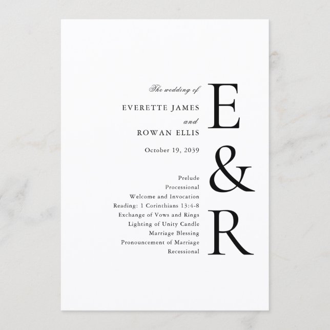 Modern Bold Monogram Minimalist Wedding Program (Front)