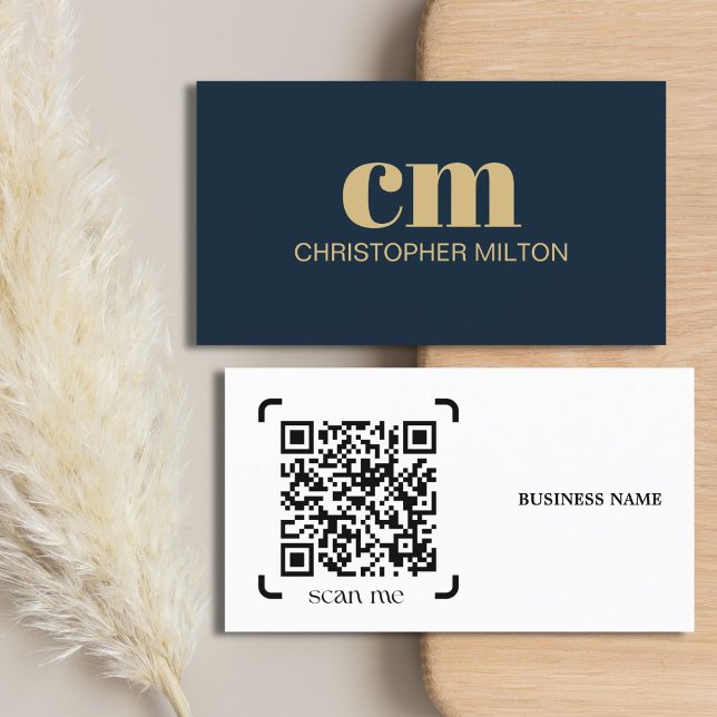 Modern Bold Monogram QR code Navy Blue Consultant Business Card (Creator Uploaded)