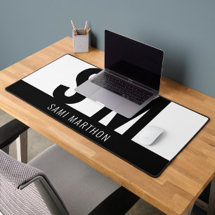 Modern Bold Monogram Script Black & White  Desk Mat
