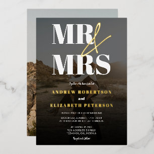 Modern bold Mr Mrs script black photo wedding