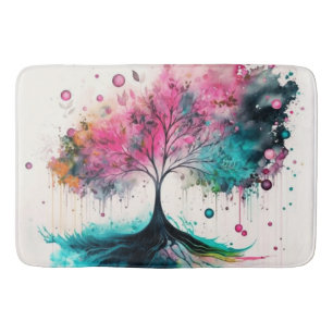 Modern & Bold Mystical Tree (blue, pink, orange) Bath Mat
