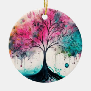 Modern & Bold Mystical Tree (blue, pink, orange) Ceramic Ornament