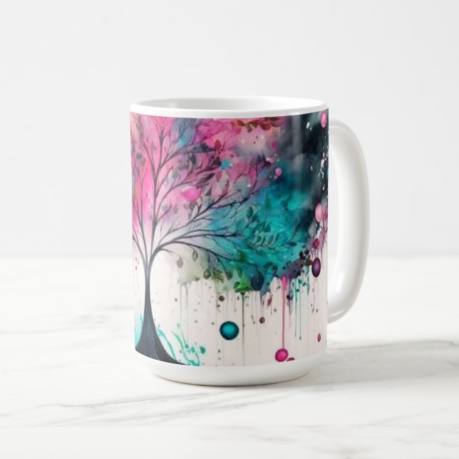 Modern & Bold Mystical Tree (blue, pink, orange) Coffee Mug (Front Right)
