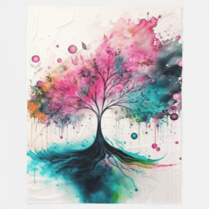 Modern & Bold Mystical Tree (blue, pink, orange) Fleece Blanket