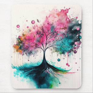 Modern & Bold Mystical Tree (blue, pink, orange) Mouse Pad
