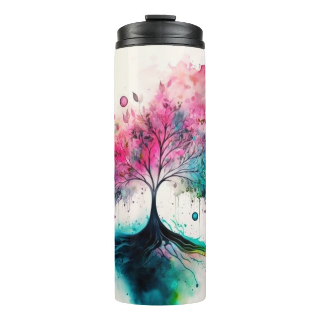 Modern & Bold Mystical Tree (blue, pink, orange) Thermal Tumbler (Front)