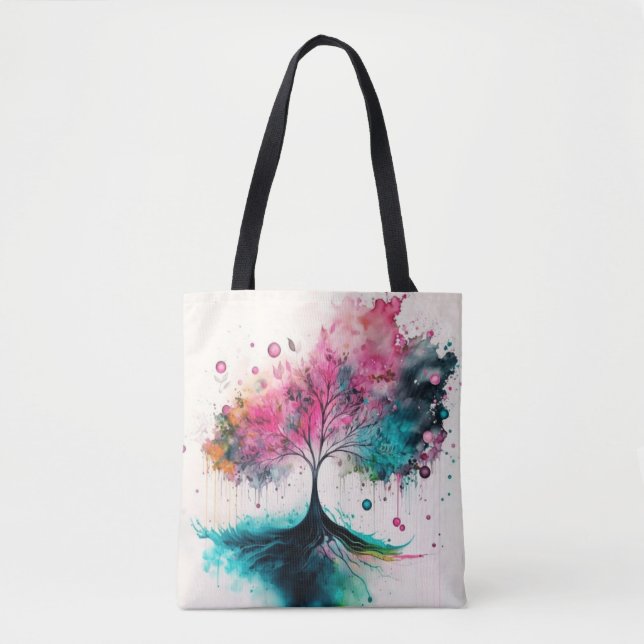 Modern & Bold Mystical Tree (blue, pink, orange) Tote Bag (Front)