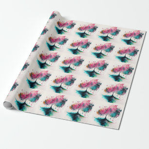 Modern & Bold Mystical Tree (blue, pink, orange) Wrapping Paper