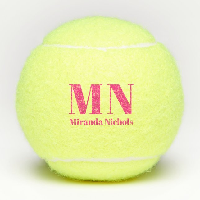 Modern Bold Name and Monogram Costom Colour Tennis Balls (Front)