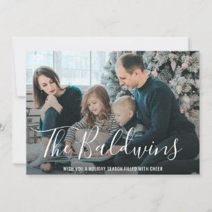 Modern Bold Name Photo Elegant Christmas Holiday Card