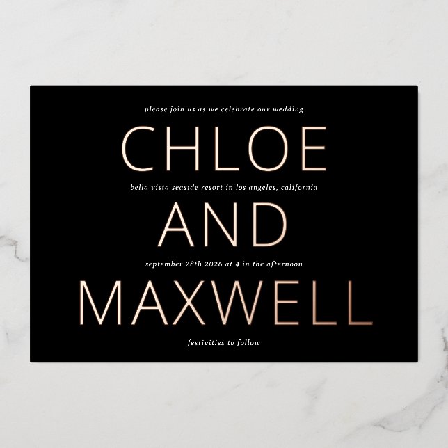 Modern Bold Names Minimialist Wedding Invite (Front)