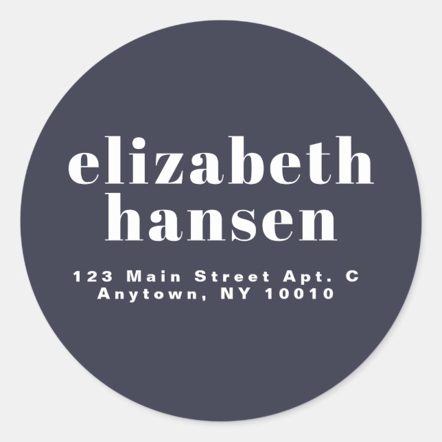 Modern Bold Navy Blue Round Return Address Label (Front)