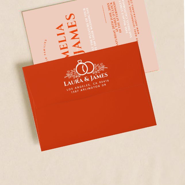 Modern bold orange and pink wedding Envelope (Creator Uploaded)