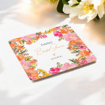 Modern bold orange floral script bridal shower square paper coaster<br><div class="desc">Add a splash of colour to your bridal shower with this beautiful floral coaster featuring vibrant hand-painted watercolor flowers in shades of pink, orange, and yellow. Perfect for celebrating the bride-to-be, this personalized coaster includes the bride's name and event date, surrounded by a lively floral border that enhances any table...</div>