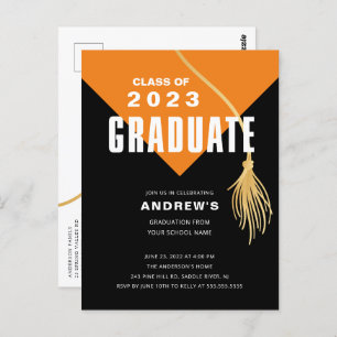 Modern Bold Orange Grad Cap Graduation Postcard