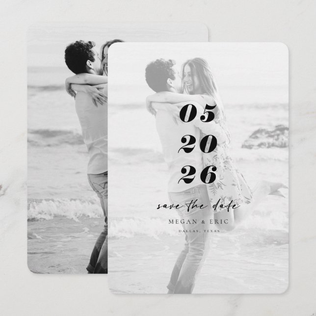 Modern Bold Overlay Photo Save the Date  (Front/Back)