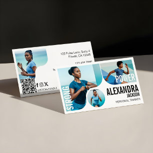 Modern Bold Personal Trainer Fitness Photos QR  Business Card