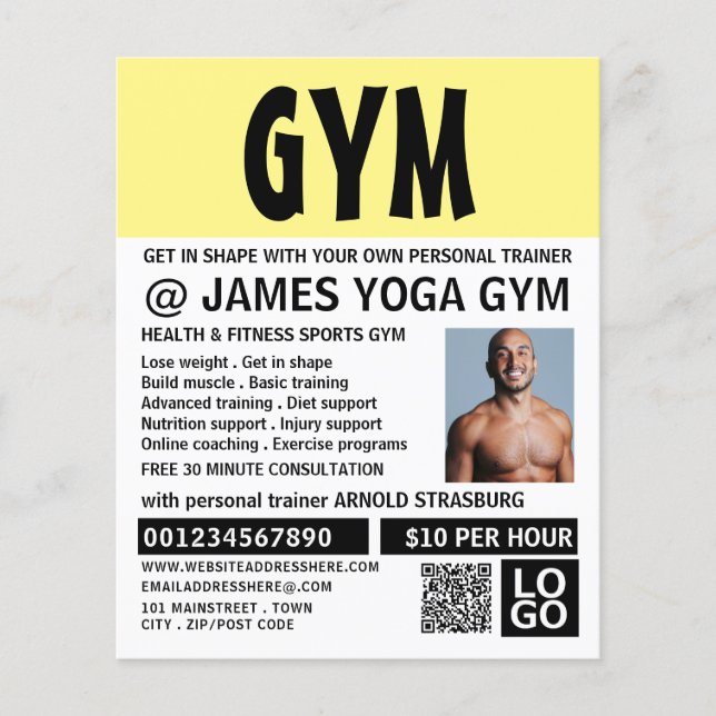 Modern Bold, Personal trainer, Gym Advertising Flyer (Front)