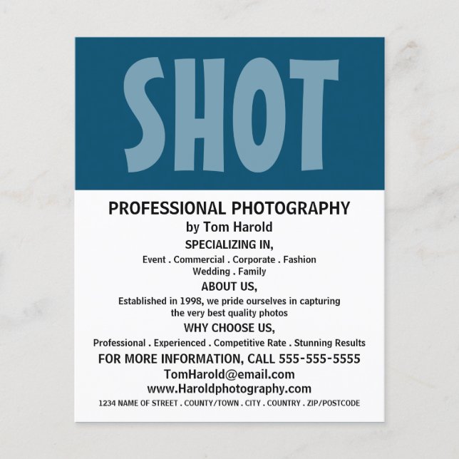 Modern Bold, Photography, Photographer Hire Flyer (Front)