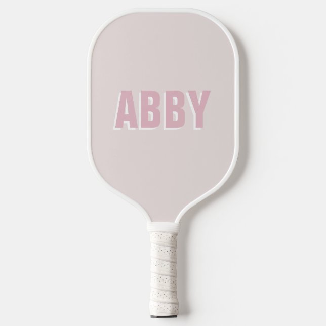 Modern bold pickleball pink and white name  pickleball paddle (Front)
