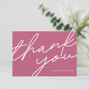 Modern Bold Pink Calligraphy Wedding Photo Thank You Card