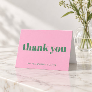 Modern Bold Pink Green Personalized Bat Mitzvah Thank You Card