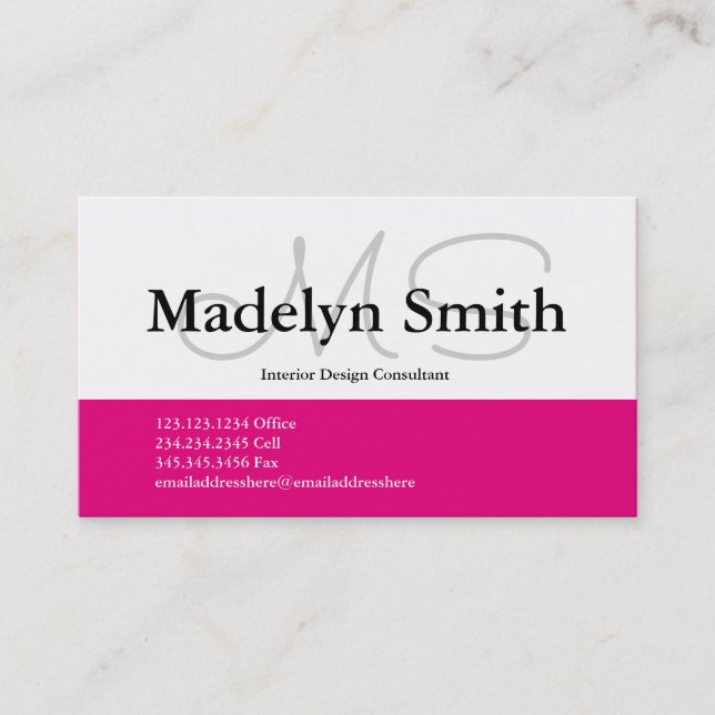 Modern Bold Pink Initials - Business Card (Front)