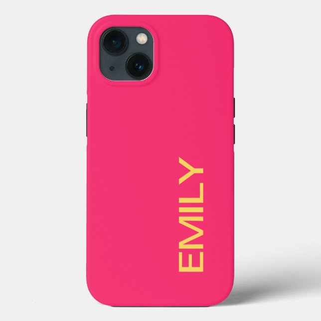 Modern Bold Pink Personalized iPhone Case (Back)
