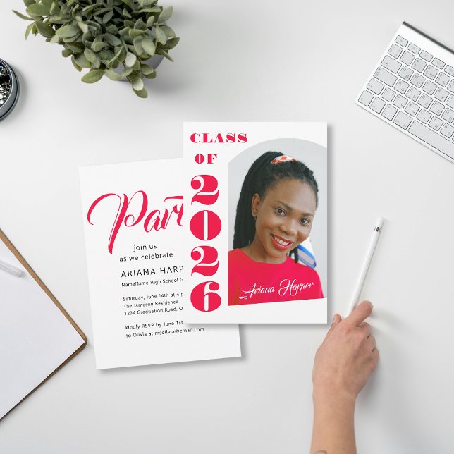 Modern Bold Pink Script Graduation Party Invitation (Creator Uploaded)