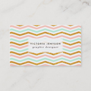 Modern Bold Pink Teal Gold Glitter Chevron Pattern Business Card