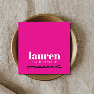 Modern Bold Pink White Black Bold Bobby Pin Hair Square Business Card