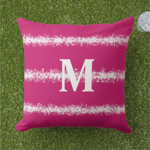 modern Bold Pink  White Splatter Stripes Pattern Outdoor Pillow
