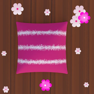 modern Bold Pink White Splatter Stripes Pattern Outdoor Pillow