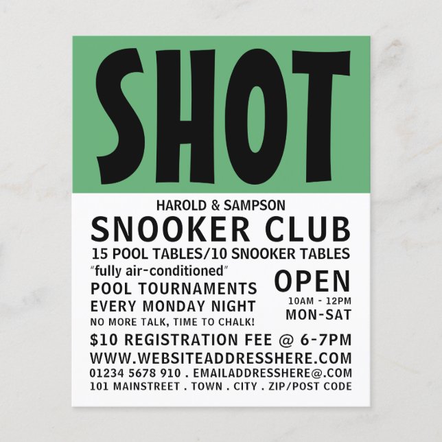 Modern Bold, Pool Club, Snooker Club Advertising Flyer (Front)