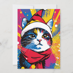 Modern Bold Pop Art Christmas Cat Custom Text Holiday Card