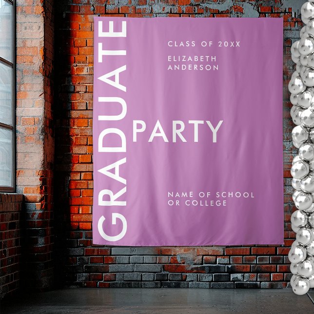 Modern Bold Purple Personalize Graduation Backdrop Tapestry (Creator Uploaded)