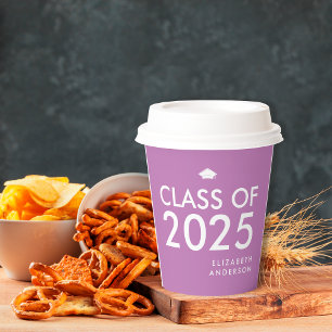 Modern Bold Purple Personalized Graduation Party Paper Cups