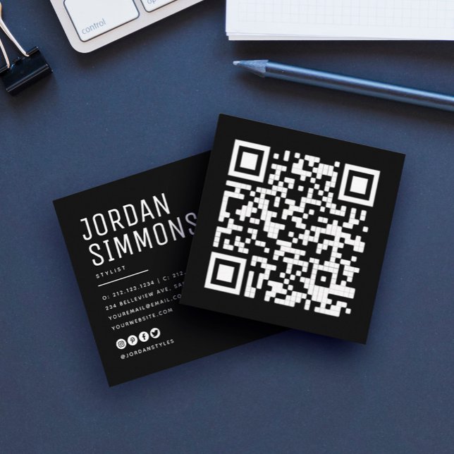 Modern Bold QR code Simple Stylish Square Business Card (Creator Uploaded)