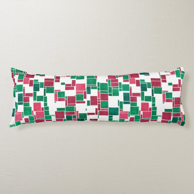 Modern Bold Red and Green Christmas Mondrian Body Pillow (Front)